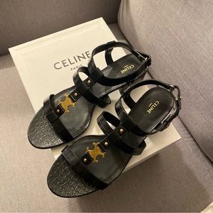 Celine Triomphe Croc Embossed Sandals